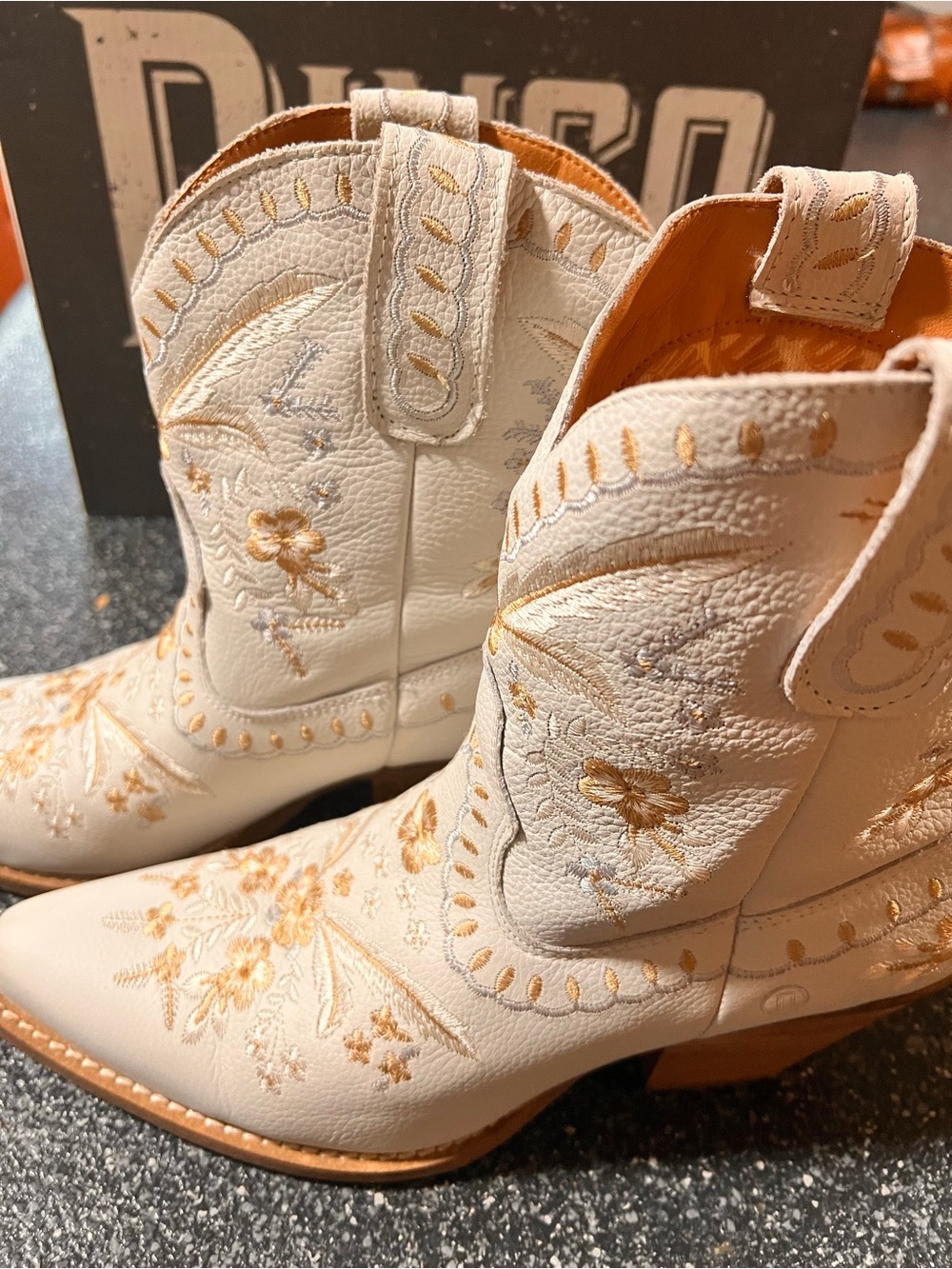 dingo Cream Ankle Boots with Gold Floral Embroidery - Picture 4 of 6